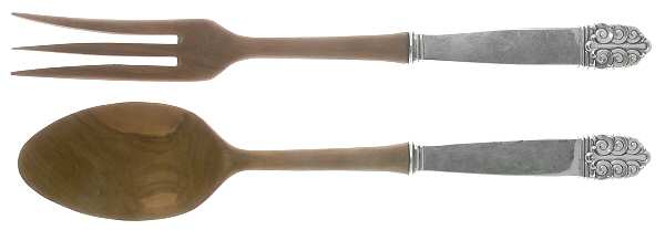 Northern Lights (Sterling, 1946, Glossy) Wooden Bowl 2-Piece Salad Set