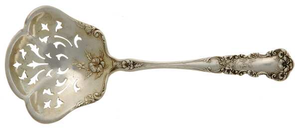 Pansy (Sterling, 1909, No Monograms) Solid Bon Bon Spoon with Pierced Bowl