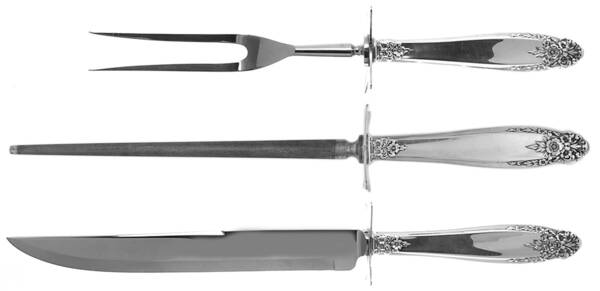 Prelude (Sterling, 1939, No Monograms) Large 3-Piece Roast Carving Set w/ Stainless Blade