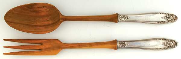 Prelude (Sterling, 1939, No Monograms) 2 Piece Wooden Bowl Salad Set