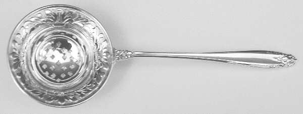 Prelude (Sterling, 1939, No Monograms) Individual Overcup Tea Strainer with Silverplate Bowl