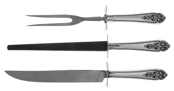 Queen's Lace (Sterling, 1949) Large 3-Piece Roast Carving Set w/ Stainless Blade