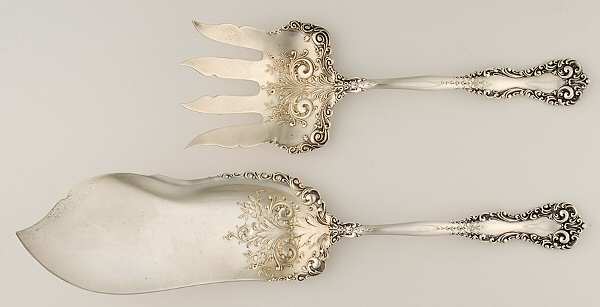 Revere (Sterling, 1898, No Monograms) 2 Piece Large Solid Fish Serving Set