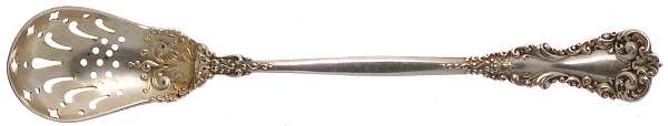 Revere (Sterling, 1898, No Monograms) Pierced Bowl Short Handle Olive Spoon