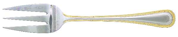 Royal Bead Gold (Stainless, Gold Accent) Medium Solid Cold Meat Serving Fork by International Silver