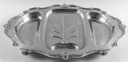 Rochelle (Silverplate, Hollowware) Large 3-Part Footed Meat Platter
