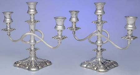 Rococo (Silverplate, Hollowware) Pair of Medium 3-Light Candelabra