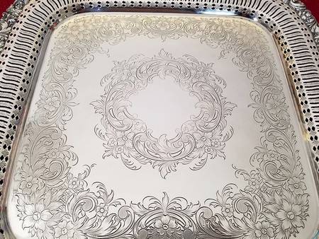 Rococo (Silverplate, Hollowware) 15" Square Footed Tray