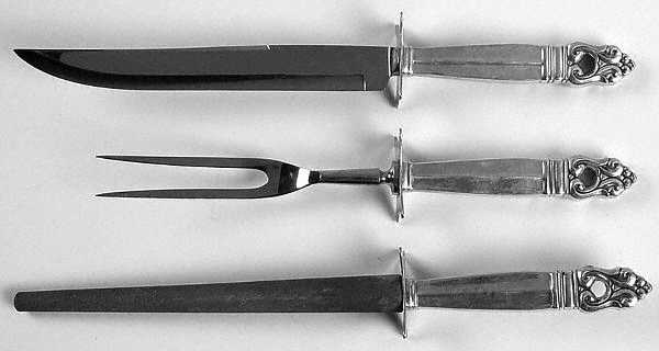Royal Danish (Sterling, 1939) Large 3-Piece Roast Carving Set w/ Stainless Blade