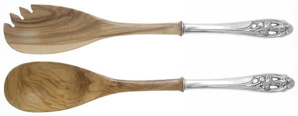 Silver Iris (Sterling, 1955) Wooden Bowl 2-Piece Salad Set