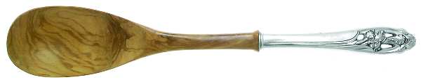 Silver Iris (Sterling, 1955) Salad Serving Spoon with Wooden Bowl