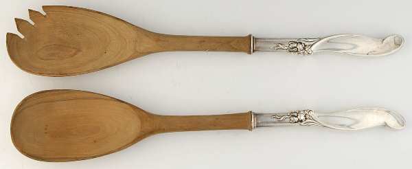 Silver Melody (Sterling, 1955) Wooden Bowl 2-Piece Salad Set by International Silver