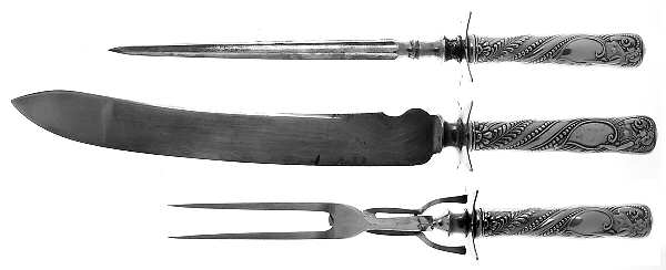 Siren (Silverplate, 1891) Large 3-Piece Roast Carving Set w/ Stainless Blade
