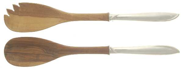 Silver Rhythm (Sterling, 1953) Wooden Bowl 2-Piece Salad Set