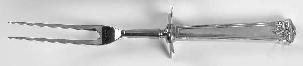 Trianon (Sterling, 1921, No Monograms) Lg Carving/Roast Fork-Stn Prong w/Sterling Guard