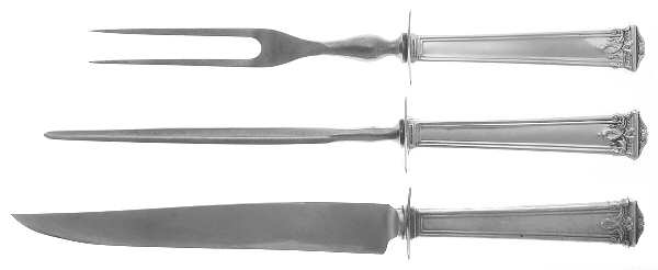 Trianon (Sterling, 1921, No Monograms) 3 Piece Small Carving Set W/Sterling Guard