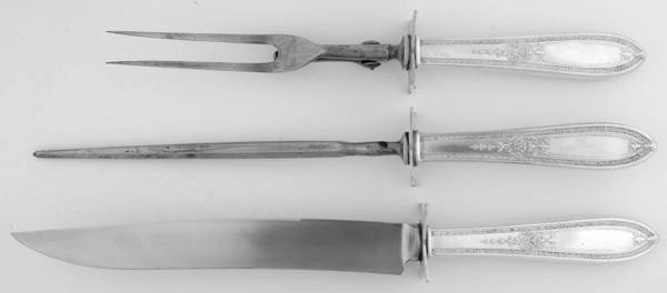Triumph (Silverplate, 1925, NO MONOGRAMS) Large 3-Piece Roast Carving Set w/ Stainless Blade