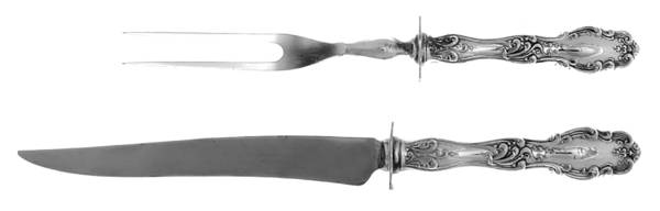 Tudor (Silverplate, 1904) Small 2-Piece Steak Carving Set w/Stainless Blade