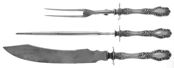 Tudor (Silverplate, 1904) Large 3-Piece Roast Carving Set w/ Stainless Blade