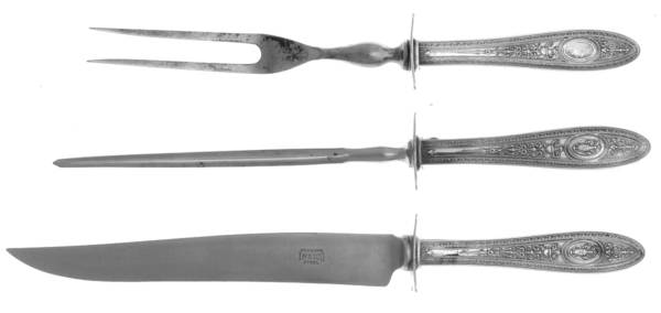 Wedgwood (Sterling, 1924, No Monos) 3 Piece Small Carving Set W/Sterling Guard