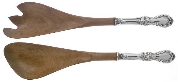 Wild Rose-New (Sterling, 1948, New, No Monos) Wooden Bowl 2 Piece Salad Set