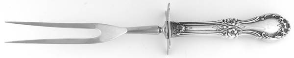 Wild Rose-New (Sterling, 1948, New, No Monos) Large Stainless-Prong Roast Carving Fork