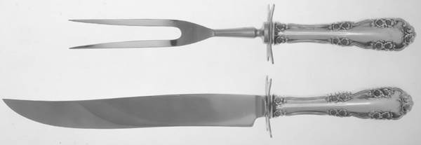Wild Rose-Old-Rosalind (Sterling, 1908, No Monos) Large 2-Piece Roast Carving Set w/Stainless Blade