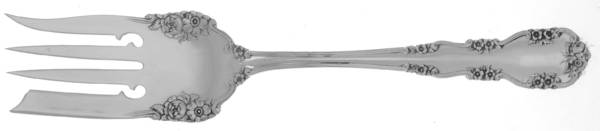 Wild Rose-Old-Rosalind (Sterling, 1908, No Monos) Solid Salad Serving Fork