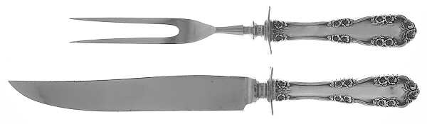 Wild Rose-Old-Rosalind (Sterling, 1908, No Monos) Small Stainless Blade 2-Piece Steak Carving Set