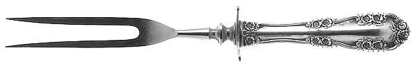 Wild Rose-Old-Rosalind (Sterling, 1908, No Monos) Small Steak Carving Fork with Stainless Prongs