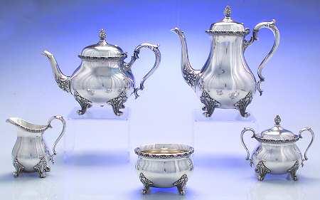 Du Barry-Floral Border (Silver, Hollowware, Wbswcx) 5-Piece Plated Tea Set (with Waste)