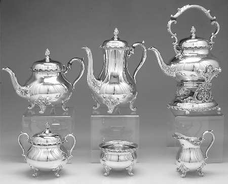 Du Barry-Floral Border (Silver, Hollowware, Wbswcx) 6-Piece Plated Tea Set (Waste & Kettle)