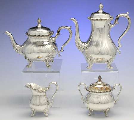 Du Barry-Floral Border (Silver, Hollowware, Wbswcx) (4 Piece) Silverplate Tea Set