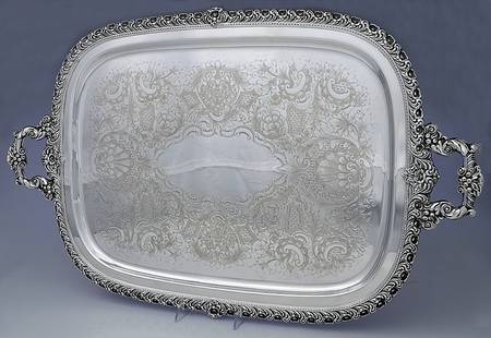 Du Barry-Floral Border (Silver, Hollowware, Wbswcx) Large Silverplate Waiter Tray