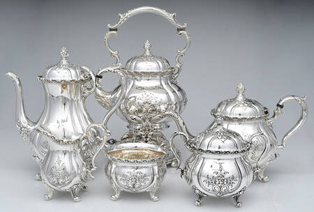 Du Barry-Chased (Silverplate, Hllwr, Websterwlcx) 6-Piece Plated Tea Set (Waste & Kettle)