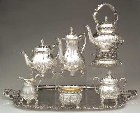 Du Barry-Chased (Silverplate, Hllwr, Websterwlcx) (7 Pc) Tea Set with 24" Complimentary Tray