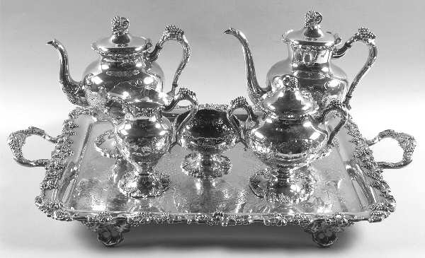 Vintage-Chased (Silverplate, Hollowware) 6-Piece Plated Tea Set (Waste & Tray)