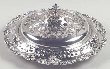 Vintage-Chased (Silverplate, Hollowware) Silverplate Centerpiece with Floral Frog