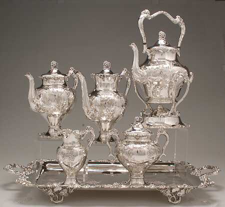 Vintage-Chased (Silverplate, Hollowware) 6-Piece Plated Tea Set (with Kettle & Tray)