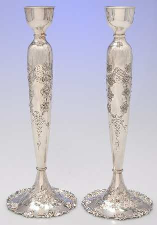 Vintage-Chased (Silverplate, Hollowware) Pair of 11" Candlesticks