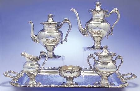 Vintage-Plain (Silverplate, Hollowware) 6-Piece Plated Tea Set (Waste & Tray)