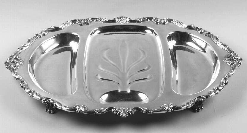 Orleans (Silverplate, Hollowware) Large 3-Part Footed Meat Platter