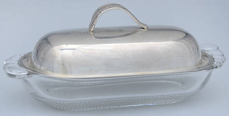 Prelude-Plain (Sterling Hollowware) Crystal Butter Dish with Sterling Lid
