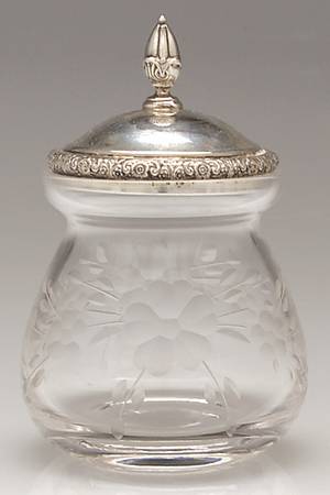 Prelude-Plain (Sterling Hollowware) Small Crystal Marmalade with Sterling Lid