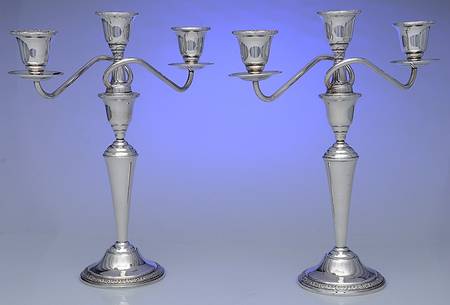 Prelude-Plain (Sterling Hollowware) Pair of Weighted 3 Light Candelabra