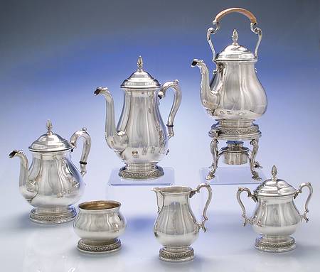 Prelude-Plain (Sterling Hollowware) 6 Piece Tea Set (SCP, STP, SCR, SSU, SWB, SKES)