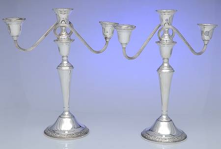 Prelude-Plain (Sterling Hollowware) Pair of Weighted 3 Light Candelabra