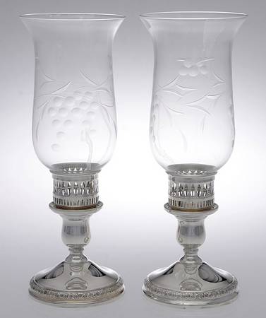 Prelude-Plain (Sterling Hollowware) Pair of Weighted Hurricane Lamp & Globe