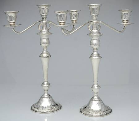 Prelude-Plain (Sterling Hollowware) Pair of Weighted 3 Light Candelabra