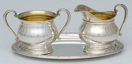 Prelude-Plain (Sterling Hollowware) Mini Creamer, Open Sugar & Tray Set